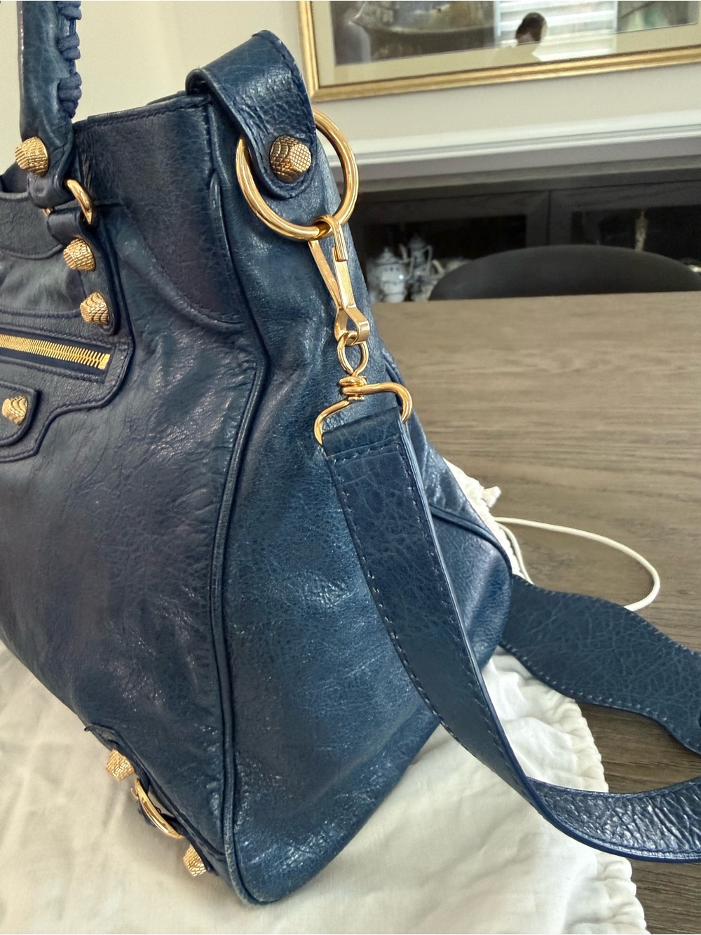Balenciaga Navy Leather Tote Bag with Gold Hardware - Picture 5 of 16